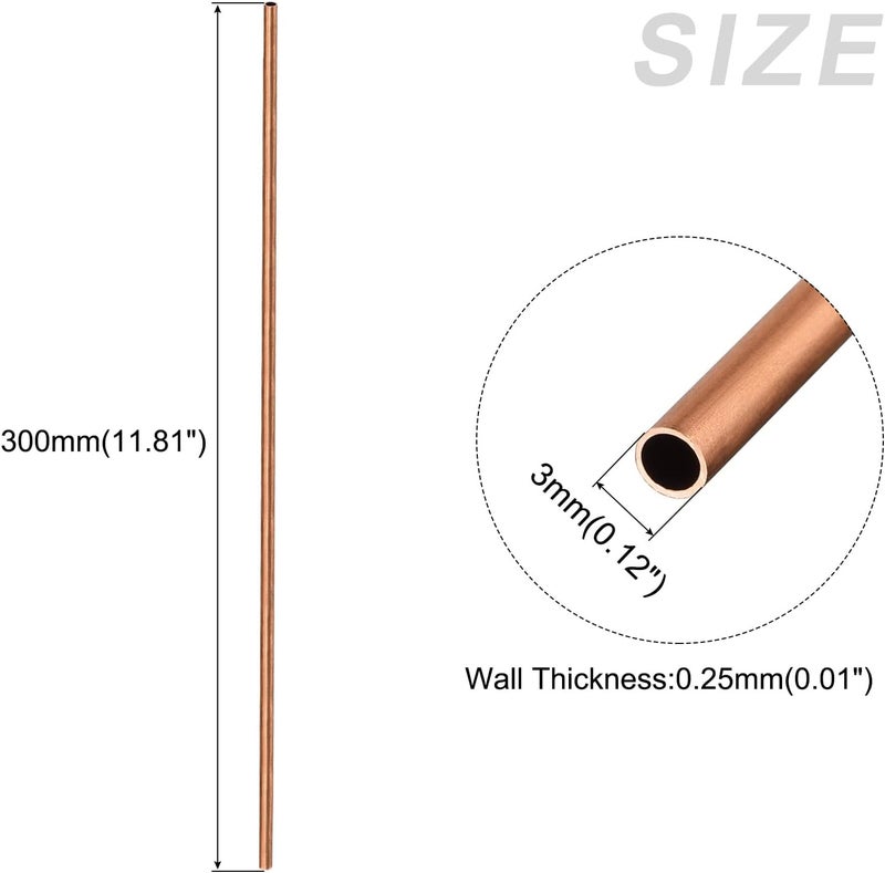 METALLIXITY Copper Tube (3mm OD x 0.25mm Wall T x 300mm L) 4Pcs, Straight Tubing - for Home Furnishing, Machinery, DIY Handicraft - Image 2